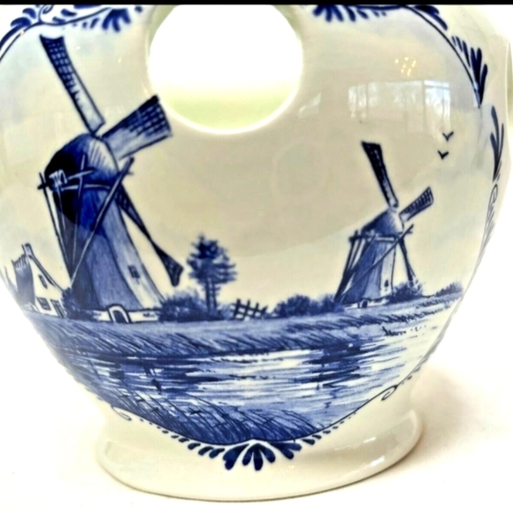 Delft Blue Round Bulb Planter Delftsche Huys Holland Windmills Boats Florals - Picture 7 of 7